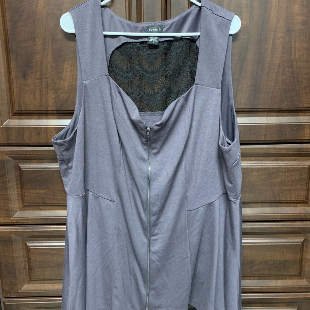 Torrid Gray Dress Shirt w/ Lace Cut Out Back